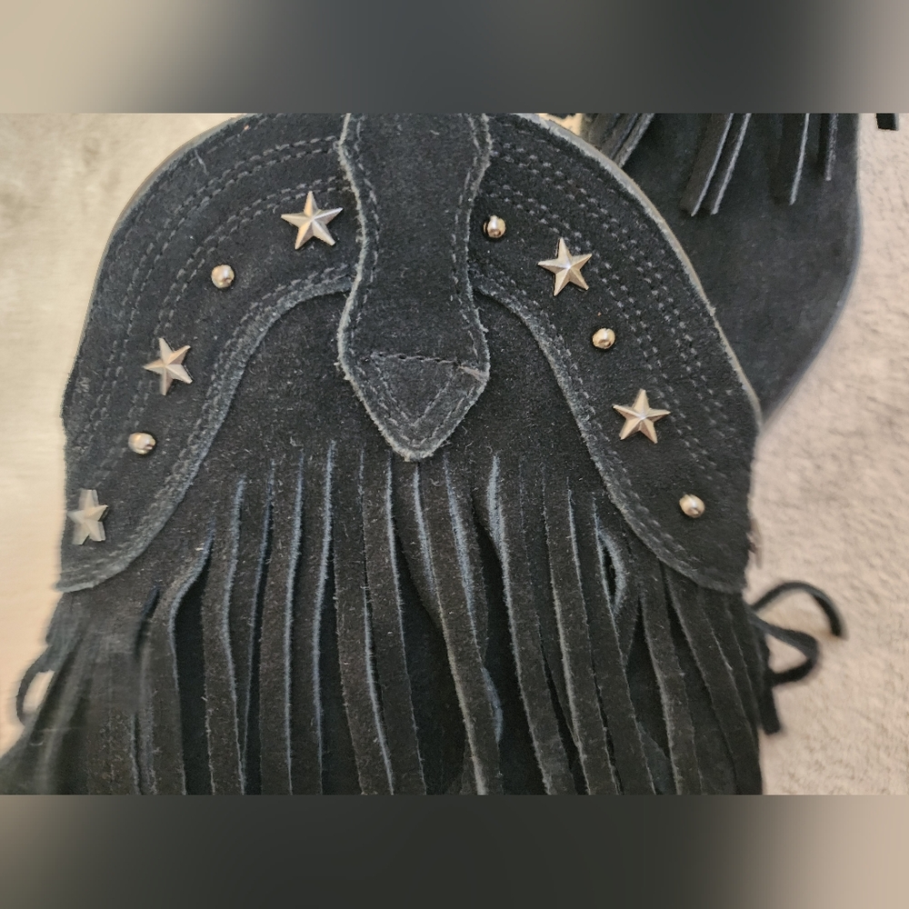 Very Volatile Womens Fringe Suede Boots Heels Size 7  Black Bootie Ankle. - Picture 8 of 13